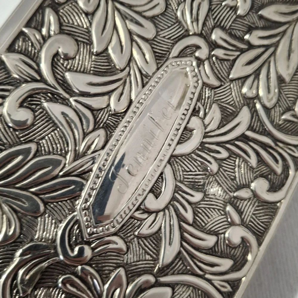 VTG Engraved Godinger Floral Embossed Silver Plated Velvet Lined Jewelry Box